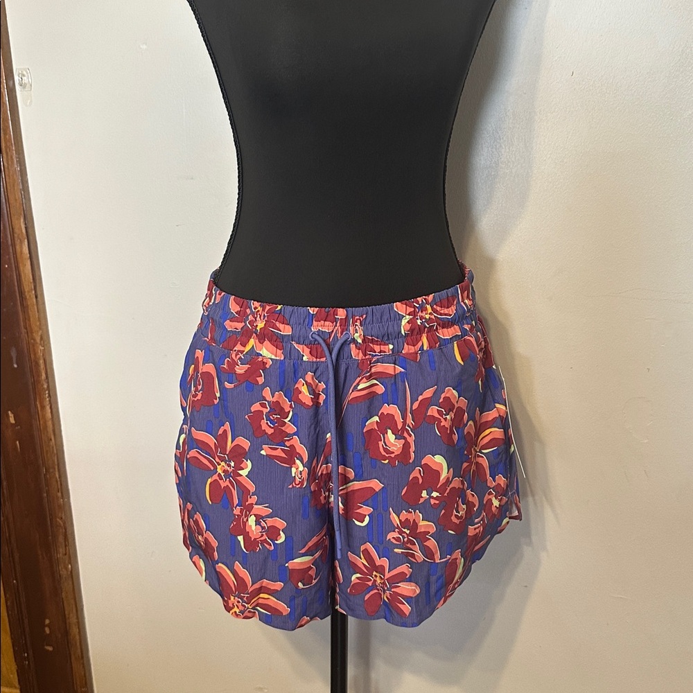 Athleta Floral Athletic Shorts - Blue and Red